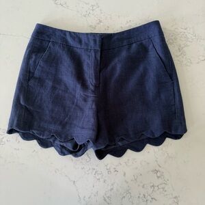 Navy Blue Scalloped Hem Shorts